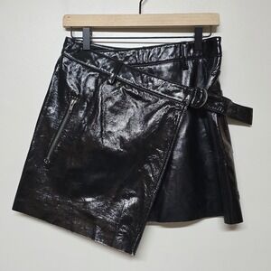 Ksubi Womens Leather Rap Skirt Size 27 Asymmetric Lamb Leather Black EUC